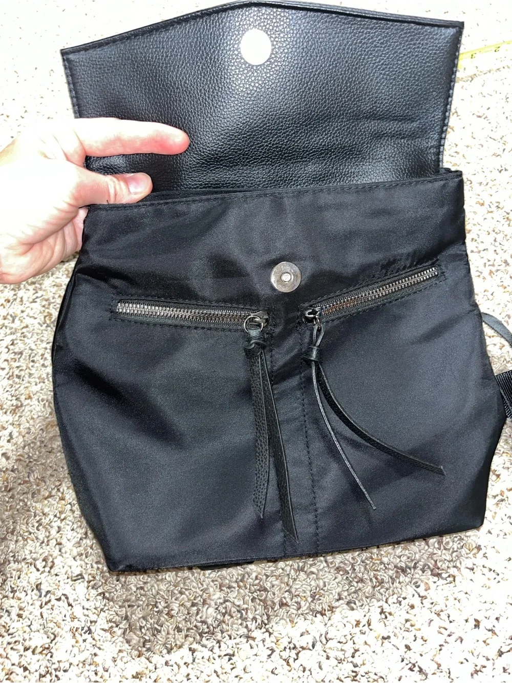 Botkier Black Leather-Flap Nylon Backpack